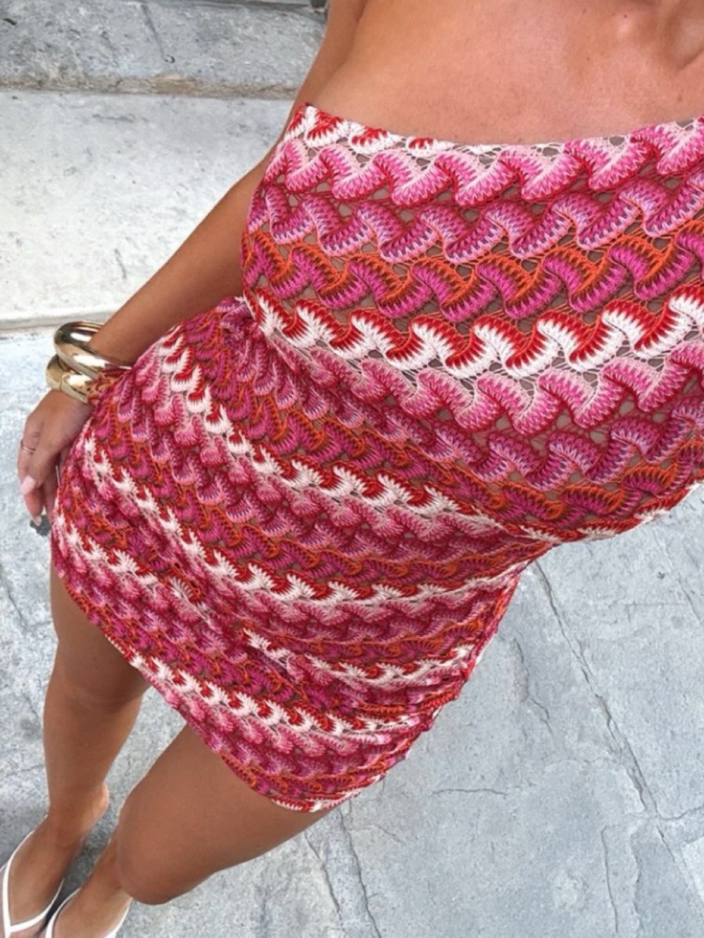 White Fox Boutique Pink Multitone Crochet Swim Cover-Up Skirt